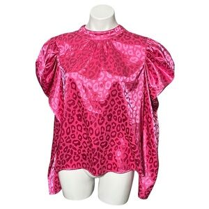A.Calin For Flying Tomato Leopard Print Puff Sleeve Blouse Size Large Hot Pink